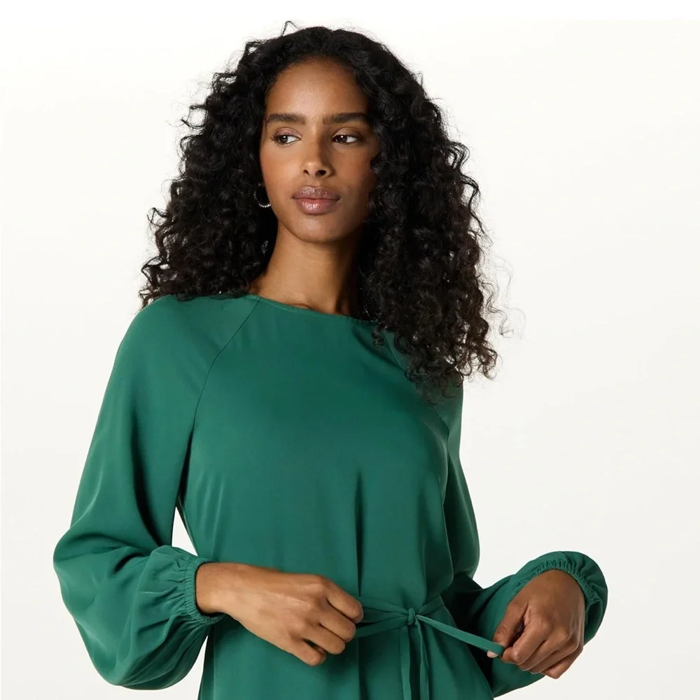 The Drop Women's Standard Dolman Balloon Sleeve Belted Midi Dress - Picture 4 of 11